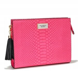 VS faux leather snakeskin pink makeup travel bag